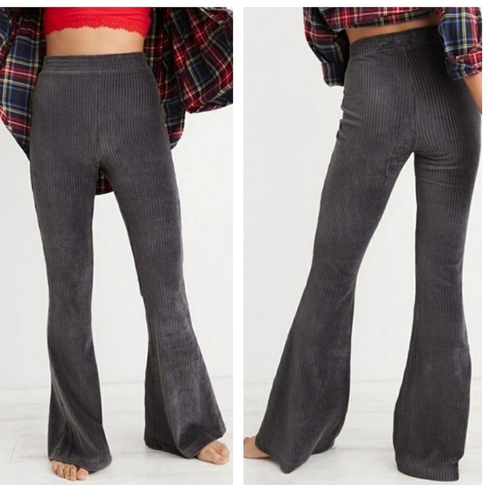 Aerie Groove On Velour High Waisted Flare Pants